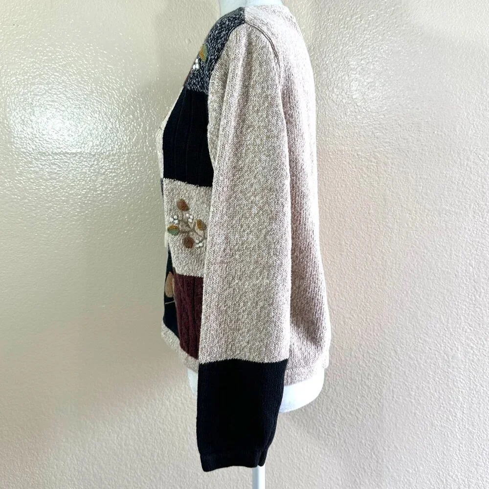 Cabin Creek Vtg 90 Cozy Knit Brown Embr. Cardigan Sweater